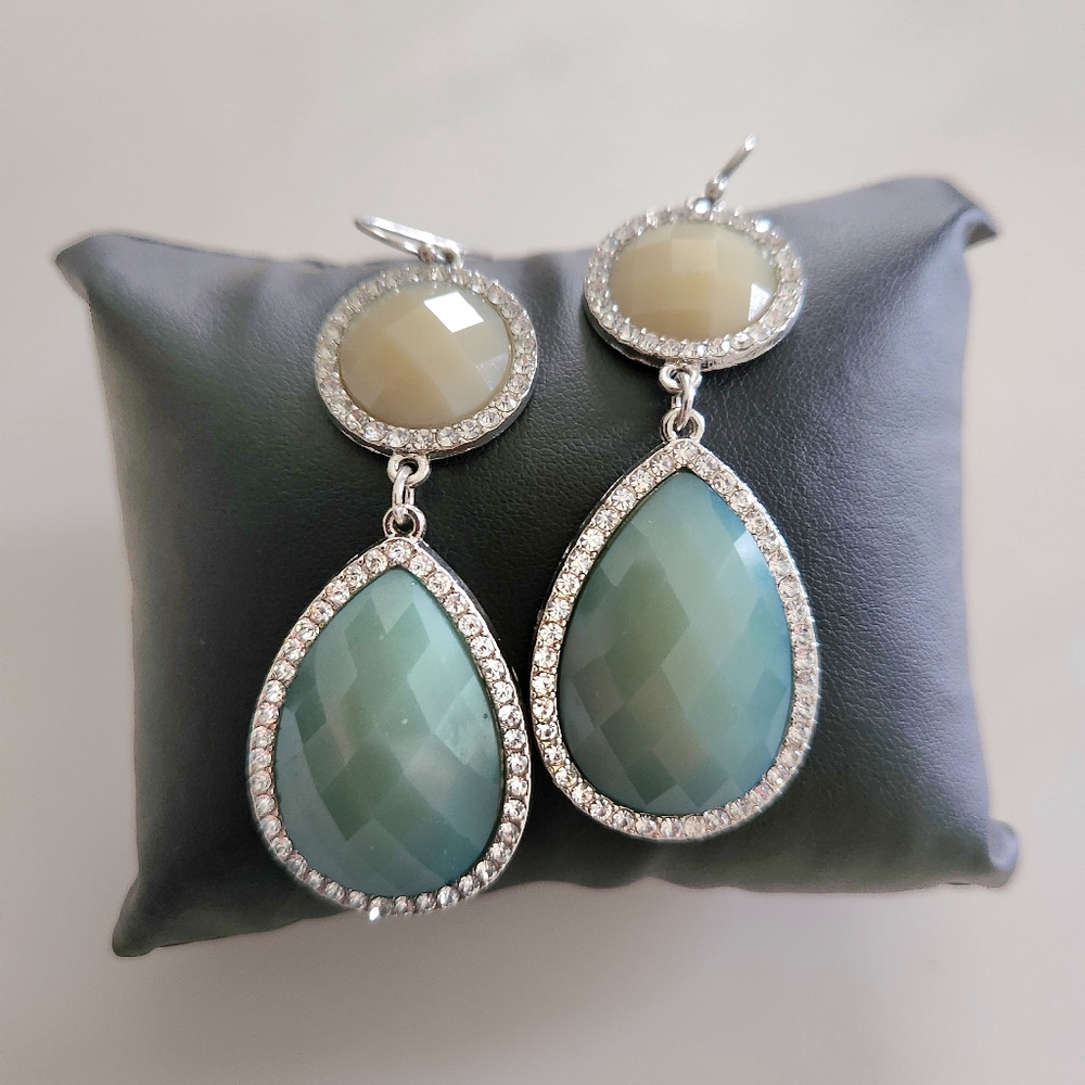 Elegant Silver and Green Drop Earrings